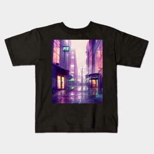 Lofi Aesthetic Rainy Japanese City Art Kids T-Shirt